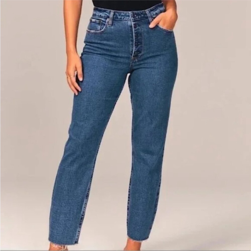 Abercrombie & Fitch Curve Love The Mom High Rise Jean Button Fly Raw Hem 26xs